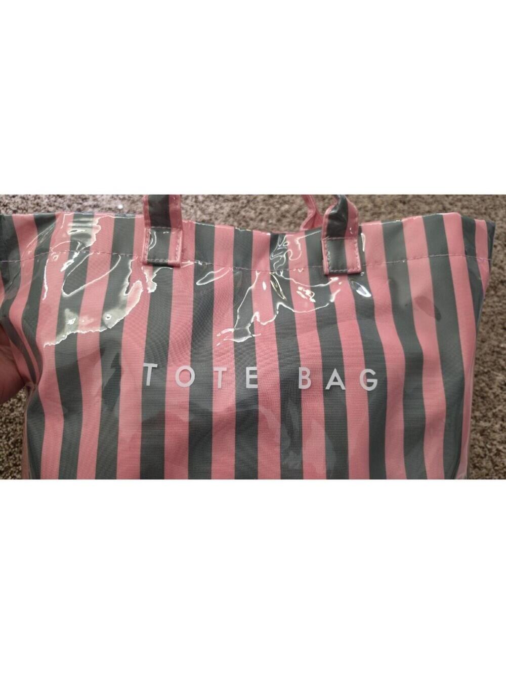 New Pink and Green Striped Tote Bag with Snap Closure